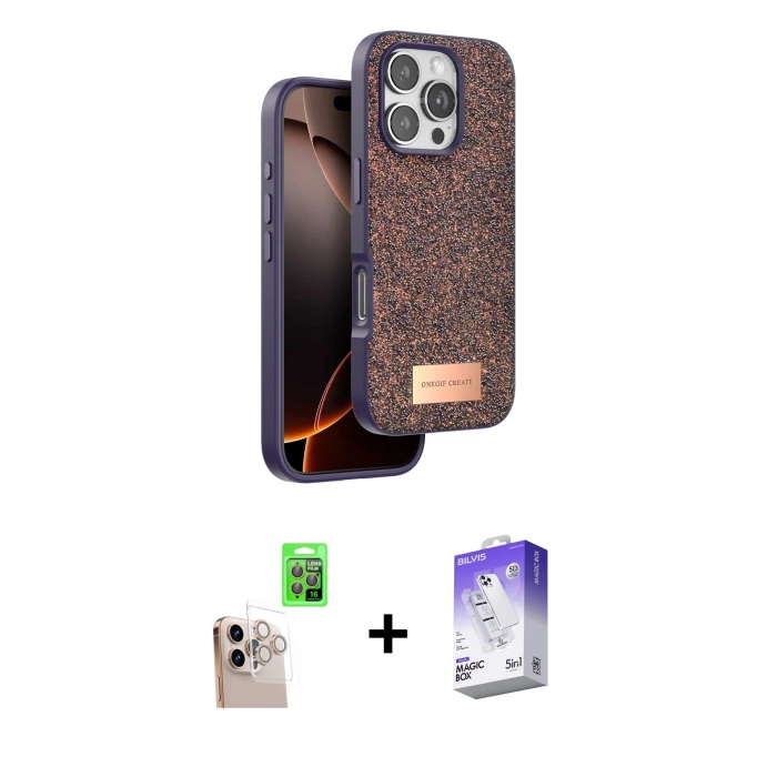 MARSİLYAN™- iPhone 16 Pro Max Kılıf Vadi Klasik Serisi - Siyah Bilvis 5in1 3D Magic Cam Ekran Koruyucu + Raze Metal Kamera Lens - NLGY