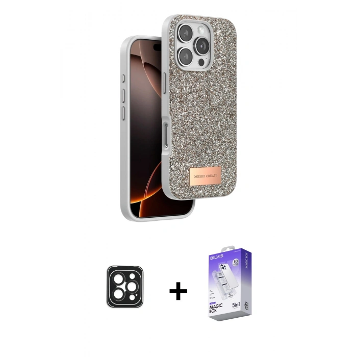 MARSİLYAN™- iPhone 16 Pro Max Kılıf Vadi Klasik Serisi - Siyah Bilvis 5in1 3D Magic Cam Ekran Koruyucu + PVD Metal Kamera Lens - SH