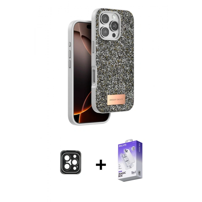 MARSİLYAN™- iPhone 16 Pro Max Kılıf Vadi Klasik Serisi - Siyah Bilvis 5in1 3D Magic Cam Ekran Koruyucu + PVD Metal Kamera Lens - SH