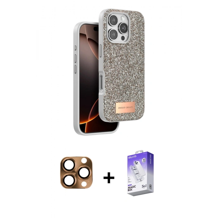 MARSİLYAN™- iPhone 16 Pro Max Kılıf Vadi Klasik Serisi - Siyah Bilvis 5in1 3D Magic Cam Ekran Koruyucu + Pers Alüminyum Kamera Lens - CLTM