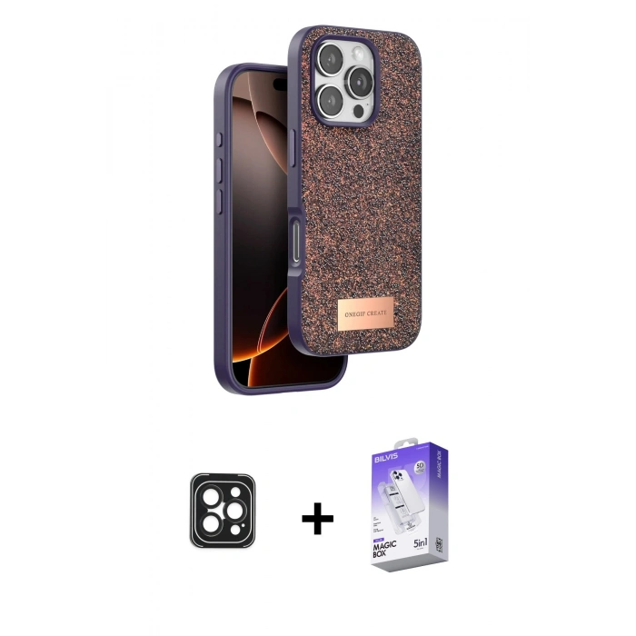 MARSİLYAN™- iPhone 16 Pro Max Kılıf Vadi Klasik Serisi - Siyah Bilvis 5in1 3D Magic Cam Ekran Koruyucu + PVD Metal Kamera Lens - SH