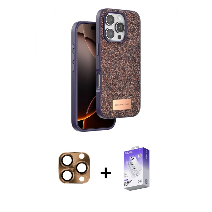 MARSİLYAN™- iPhone 16 Pro Max Kılıf Vadi Klasik Serisi - Siyah Bilvis 5in1 3D Magic Cam Ekran Koruyucu + Pers Alüminyum Kamera Lens - CLTM