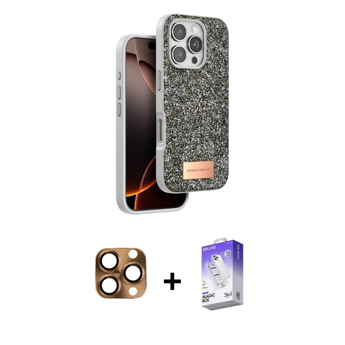 MARSİLYAN™- iPhone 16 Pro Max Kılıf Vadi Klasik Serisi - Siyah Bilvis 5in1 3D Magic Cam Ekran Koruyucu + Pers Alüminyum Kamera Lens - CLTM