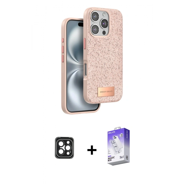 MARSİLYAN™- iPhone 16 Pro Max Kılıf Vadi Klasik Serisi - Siyah Bilvis 5in1 3D Magic Cam Ekran Koruyucu + PVD Metal Kamera Lens - SH