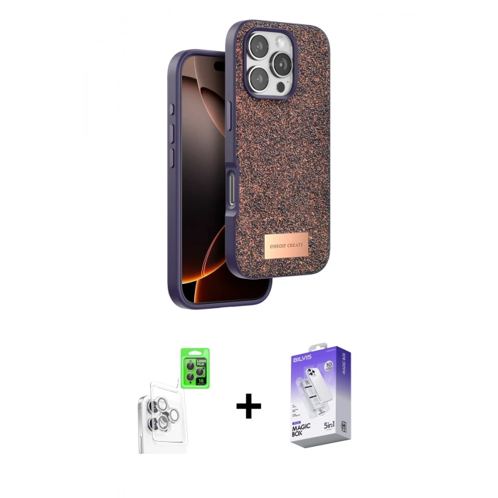 MARSİLYAN™- iPhone 16 Pro Max Kılıf Vadi Klasik Serisi - Siyah Bilvis 5in1 3D Magic Cam Ekran Koruyucu + Raze Metal Kamera Lens - BZ