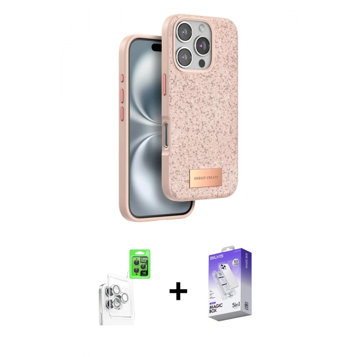 MARSİLYAN™- iPhone 16 Pro Max Kılıf Vadi Klasik Serisi - Siyah Bilvis 5in1 3D Magic Cam Ekran Koruyucu + Raze Metal Kamera Lens - BZ
