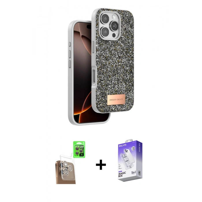 MARSİLYAN™- iPhone 16 Pro Max Kılıf Vadi Klasik Serisi - Siyah Bilvis 5in1 3D Magic Cam Ekran Koruyucu + Raze Metal Kamera Lens - CLTM