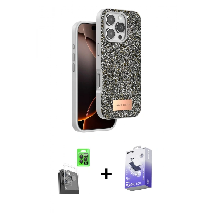 MARSİLYAN™- iPhone 16 Pro Max Kılıf Vadi Klasik Serisi - Siyah Bilvis 5in1 5D Magic Hayalet Cam Ekran Koruyucu + Raze Metal Kamera Lens - SH