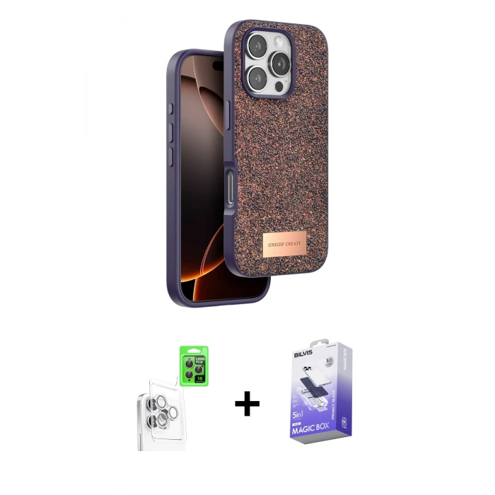 MARSİLYAN™- iPhone 16 Pro Max Kılıf Vadi Klasik Serisi - Siyah Bilvis 5in1 5D Magic Hayalet Cam Ekran Koruyucu + Beyaz Raze Metal Kamera Lens