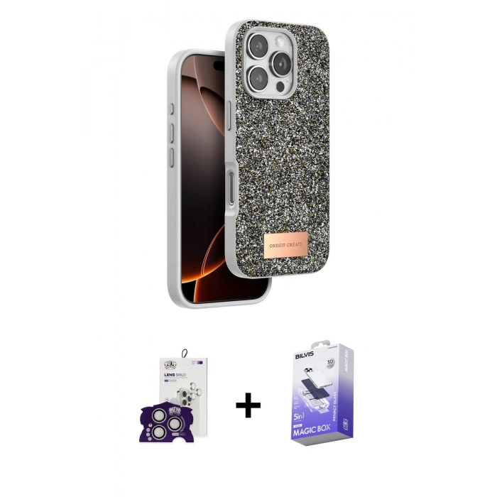 MARSİLYAN™- iPhone 16 Pro Max Kılıf Vadi Klasik Serisi - Siyah Bilvis 5in1 5D Magic Hayalet Cam Ekran Koruyucu + Bilvis Titan Kamera Lens - GS