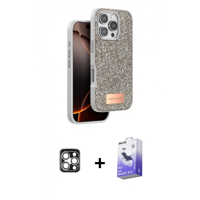 MARSİLYAN™- iPhone 16 Pro Max Kılıf Vadi Klasik Serisi - Siyah Bilvis 5in1 5D Magic Hayalet Cam Ekran Koruyucu + PVD Metal Kamera Lens - GS