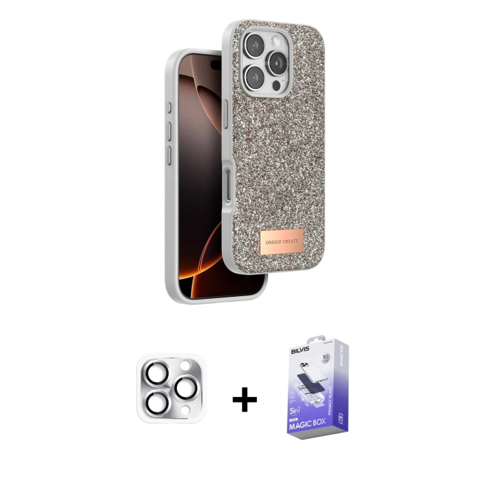 MARSİLYAN™- iPhone 16 Pro Max Kılıf Vadi Klasik Serisi - Siyah Bilvis 5in1 5D Magic Hayalet Cam Ekran Koruyucu + Pers Alüminyum Kamera Lens - GS
