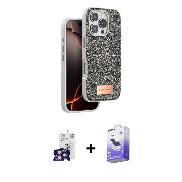 MARSİLYAN™- iPhone 16 Pro Max Kılıf Vadi Klasik Serisi - Siyah Bilvis 5in1 5D Magic Hayalet Cam Ekran Koruyucu + Bilvis Titan Kamera Lens - TMGI