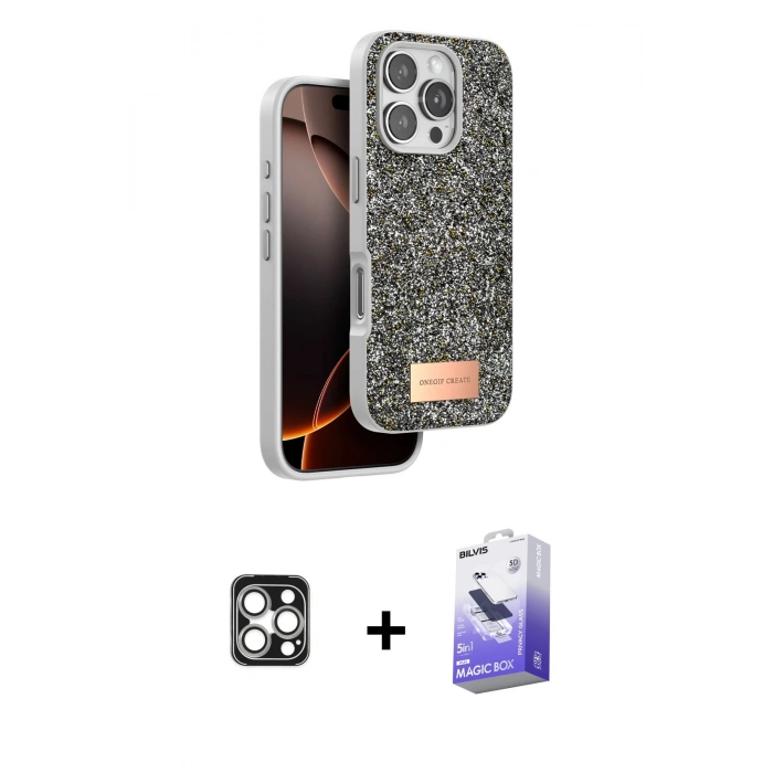 MARSİLYAN™- iPhone 16 Pro Max Kılıf Vadi Klasik Serisi - Siyah Bilvis 5in1 5D Magic Hayalet Cam Ekran Koruyucu + PVD Metal Kamera Lens - GS
