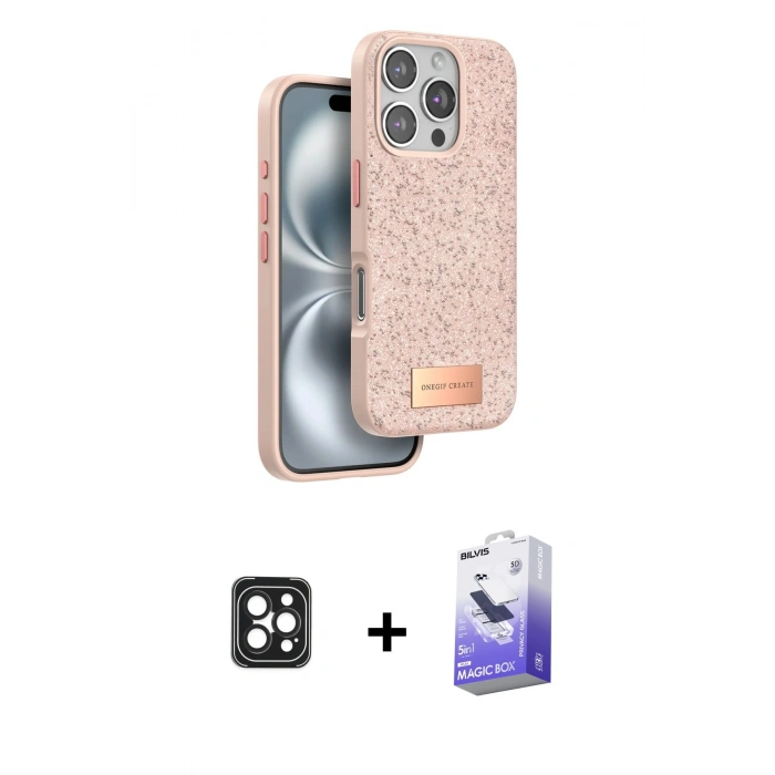 MARSİLYAN™- iPhone 16 Pro Max Kılıf Vadi Klasik Serisi - Siyah Bilvis 5in1 5D Magic Hayalet Cam Ekran Koruyucu + PVD Metal Kamera Lens - SH
