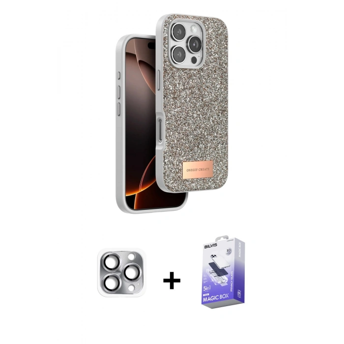 MARSİLYAN™- iPhone 16 Pro Max Kılıf Vadi Klasik Serisi - Siyah Bilvis 5in1 5D Magic Hayalet Cam Ekran Koruyucu + Pers Alüminyum Kamera Lens - GI