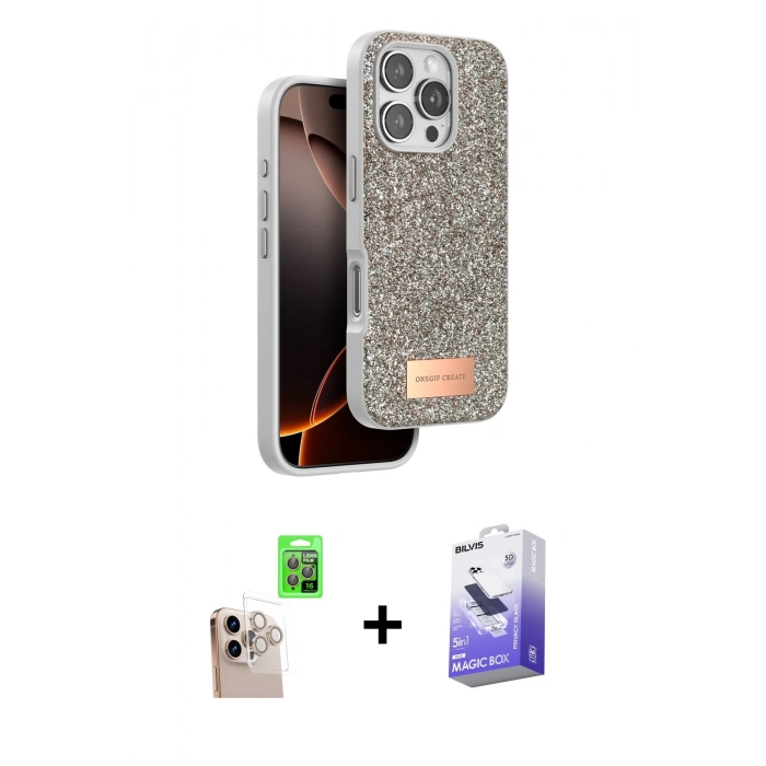 MARSİLYAN™- iPhone 16 Pro Max Kılıf Vadi Klasik Serisi - Siyah Bilvis 5in1 5D Magic Hayalet Cam Ekran Koruyucu + Raze Metal Kamera Lens - NLGY