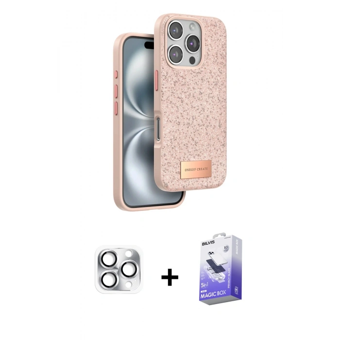 MARSİLYAN™- iPhone 16 Pro Max Kılıf Vadi Klasik Serisi - Siyah Bilvis 5in1 5D Magic Hayalet Cam Ekran Koruyucu + Gümüş Pers Alüminyum Kamera Lens