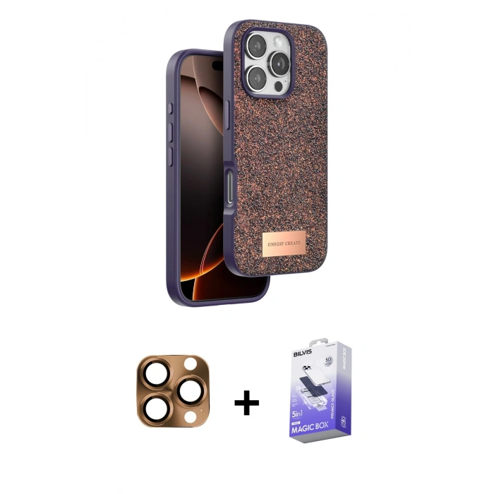 MARSİLYAN™- iPhone 16 Pro Max Kılıf Vadi Klasik Serisi - Siyah Bilvis 5in1 5D Magic Hayalet Cam Ekran Koruyucu + Pers Alüminyum Kamera Lens - CLTM