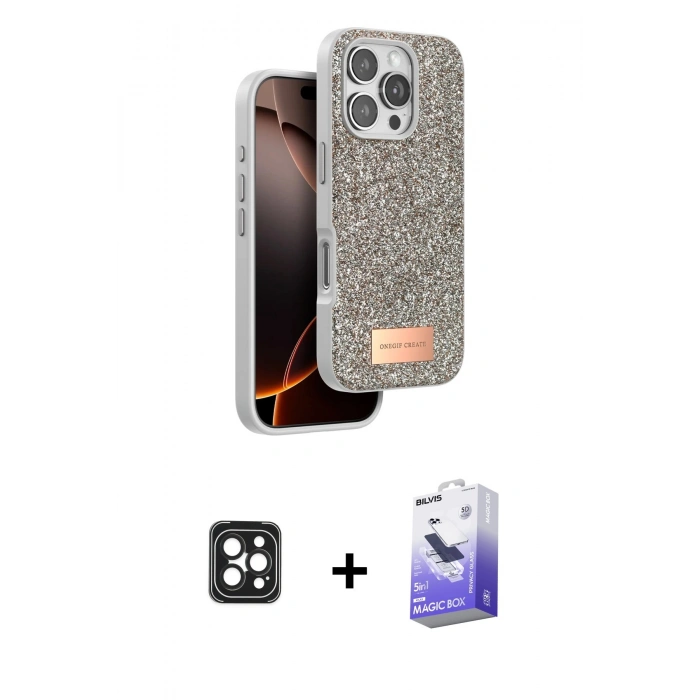 MARSİLYAN™- iPhone 16 Pro Max Kılıf Vadi Klasik Serisi - Siyah Bilvis 5in1 5D Magic Hayalet Cam Ekran Koruyucu + PVD Metal Kamera Lens - SH