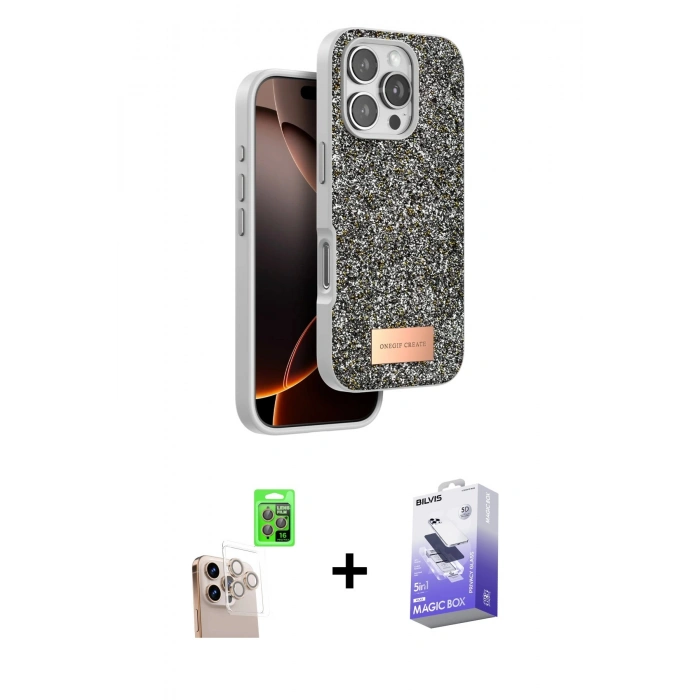 MARSİLYAN™- iPhone 16 Pro Max Kılıf Vadi Klasik Serisi - Siyah Bilvis 5in1 5D Magic Hayalet Cam Ekran Koruyucu + Raze Metal Kamera Lens - NLGY