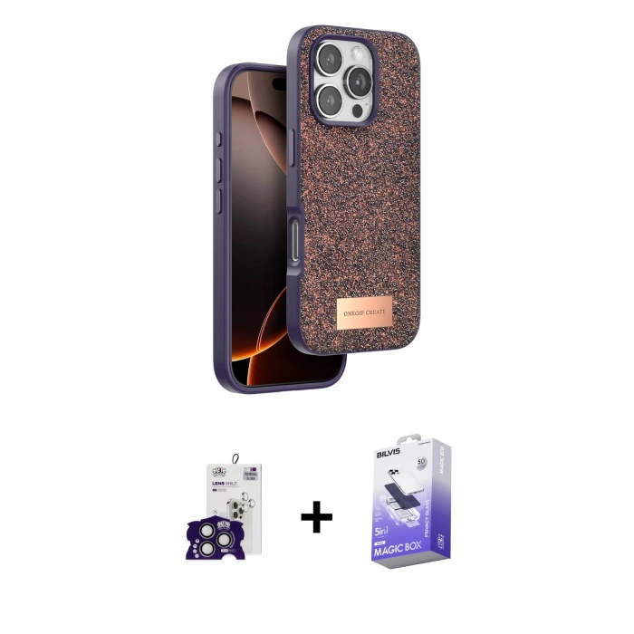 MARSİLYAN™- iPhone 16 Pro Max Kılıf Vadi Klasik Serisi - Siyah Bilvis 5in1 5D Magic Hayalet Cam Ekran Koruyucu + Bilvis Titan Kamera Lens - TMGI