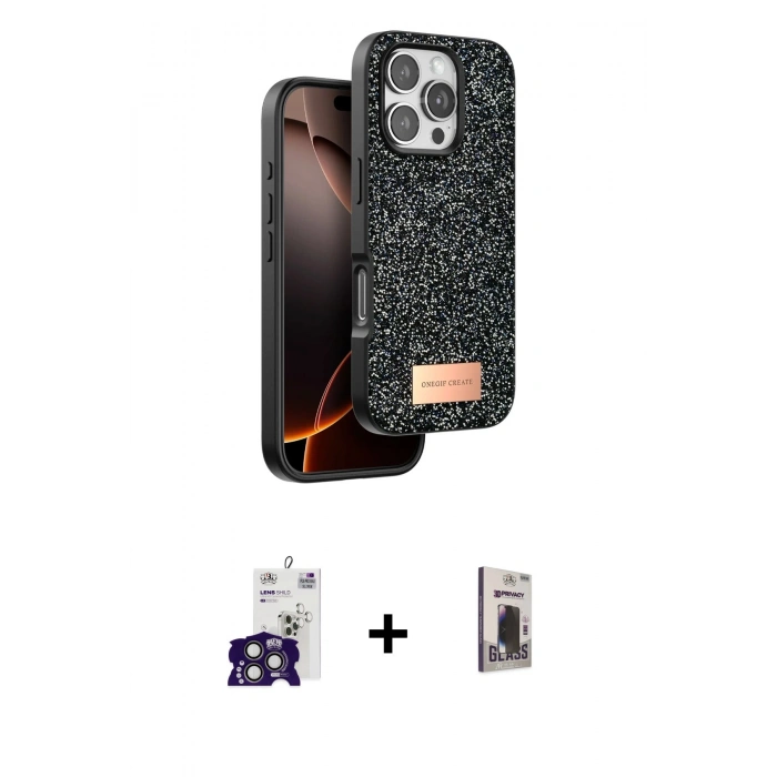 MARSİLYAN™- iPhone 16 Pro Max Kılıf Vadi Klasik Serisi - Siyah Bilvis Hayalet Cam Ekran Koruyucu + Bilvis Titan Kamera Lens - TMGI