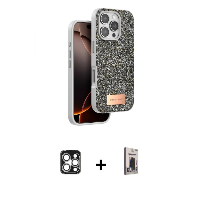 MARSİLYAN™- iPhone 16 Pro Max Kılıf Vadi Klasik Serisi - Siyah Bilvis Hayalet Cam Ekran Koruyucu + PVD Metal Kamera Lens - GS