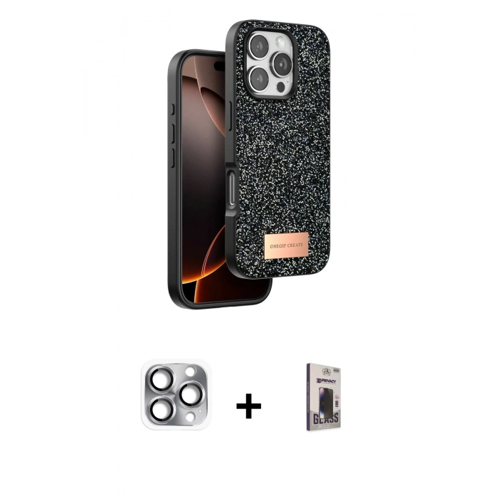 MARSİLYAN™- iPhone 16 Pro Max Kılıf Vadi Klasik Serisi - Siyah Bilvis Hayalet Cam Ekran Koruyucu + Pers Alüminyum Kamera Lens - GI