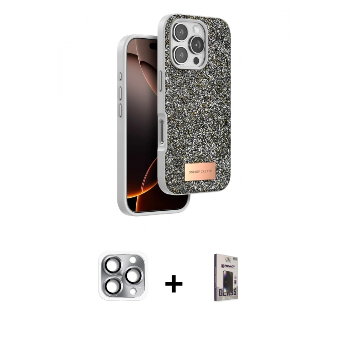 MARSİLYAN™- iPhone 16 Pro Max Kılıf Vadi Klasik Serisi - Siyah Bilvis Hayalet Cam Ekran Koruyucu + Pers Alüminyum Kamera Lens - GI