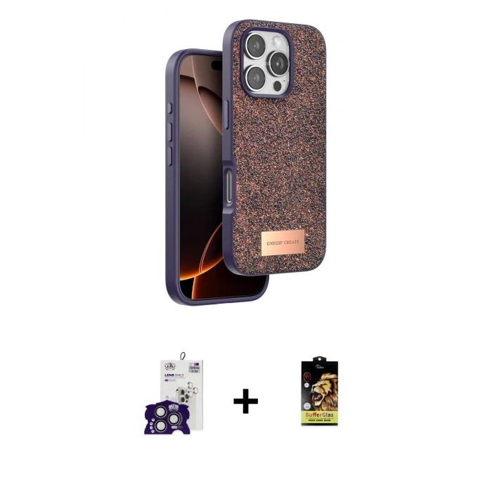 MARSİLYAN™- iPhone 16 Pro Max Kılıf Vadi Klasik Serisi - Siyah Buffer Cam Ekran Koruyucu + Bilvis Titan Kamera Lens - TMGI