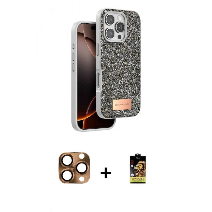MARSİLYAN™- iPhone 16 Pro Max Kılıf Vadi Klasik Serisi - Siyah Buffer Cam Ekran Koruyucu + Pers Alüminyum Kamera Lens - CLTM