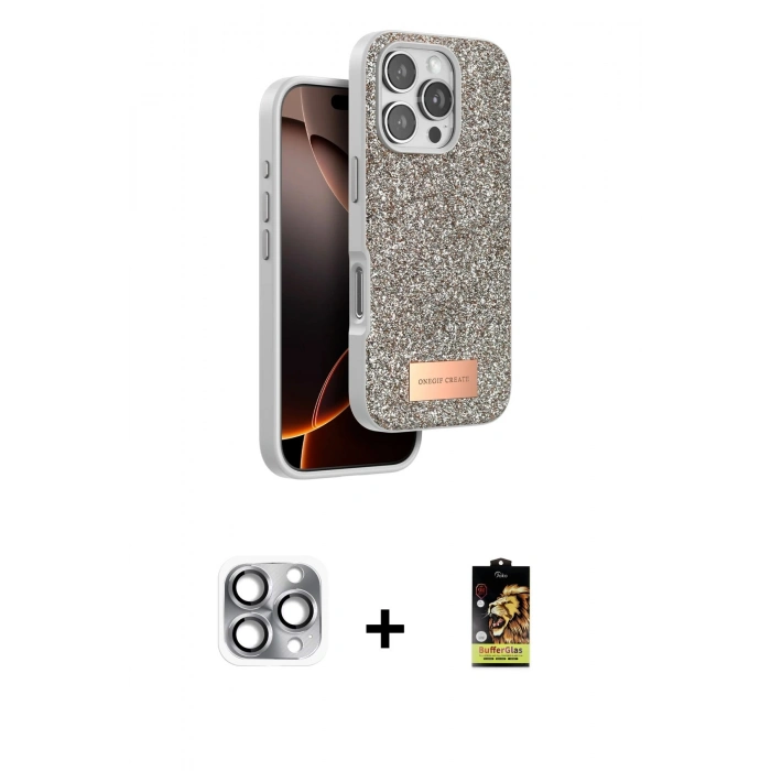 MARSİLYAN™- iPhone 16 Pro Max Kılıf Vadi Klasik Serisi - Siyah Buffer Cam Ekran Koruyucu + Pers Alüminyum Kamera Lens - GI