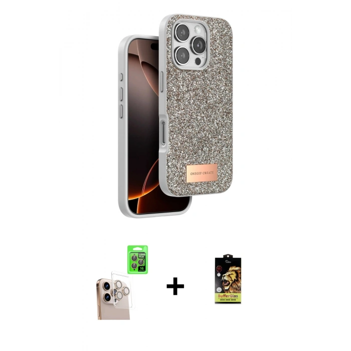 MARSİLYAN™- iPhone 16 Pro Max Kılıf Vadi Klasik Serisi - Siyah Buffer Cam Ekran Koruyucu + Raze Metal Kamera Lens - NLGY