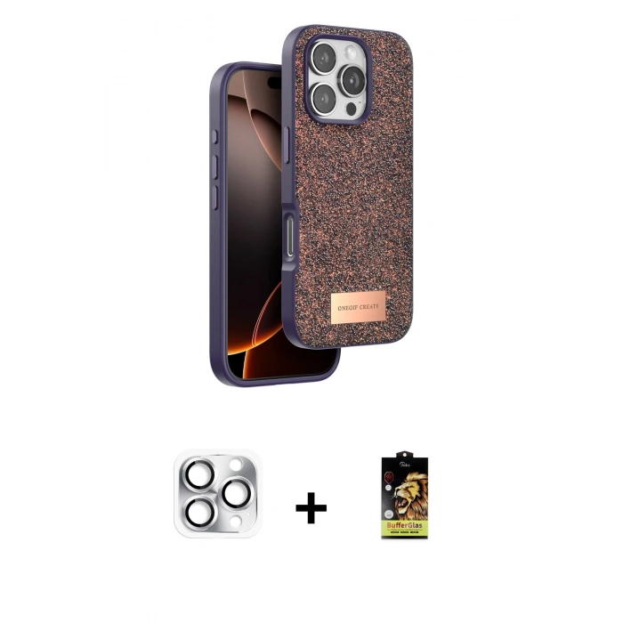 MARSİLYAN™- iPhone 16 Pro Max Kılıf Vadi Klasik Serisi - Siyah Buffer Cam Ekran Koruyucu + Pers Alüminyum Kamera Lens - GS