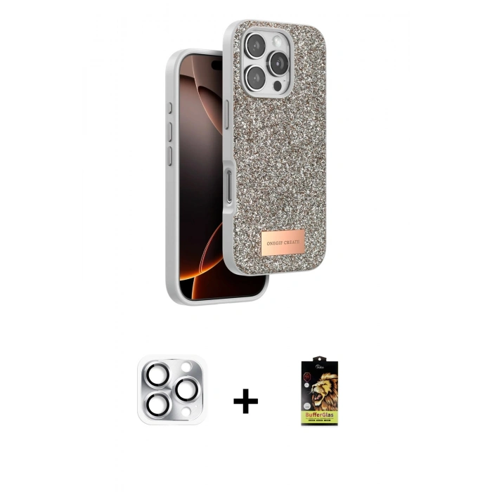 MARSİLYAN™- iPhone 16 Pro Max Kılıf Vadi Klasik Serisi - Siyah Buffer Cam Ekran Koruyucu + Pers Alüminyum Kamera Lens - GS