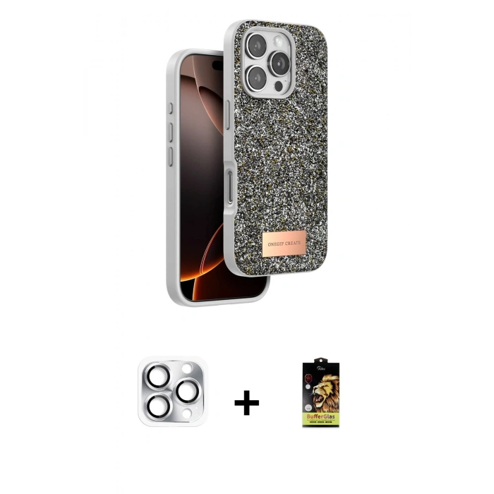 MARSİLYAN™- iPhone 16 Pro Max Kılıf Vadi Klasik Serisi - Siyah Buffer Cam Ekran Koruyucu + Pers Alüminyum Kamera Lens - GS