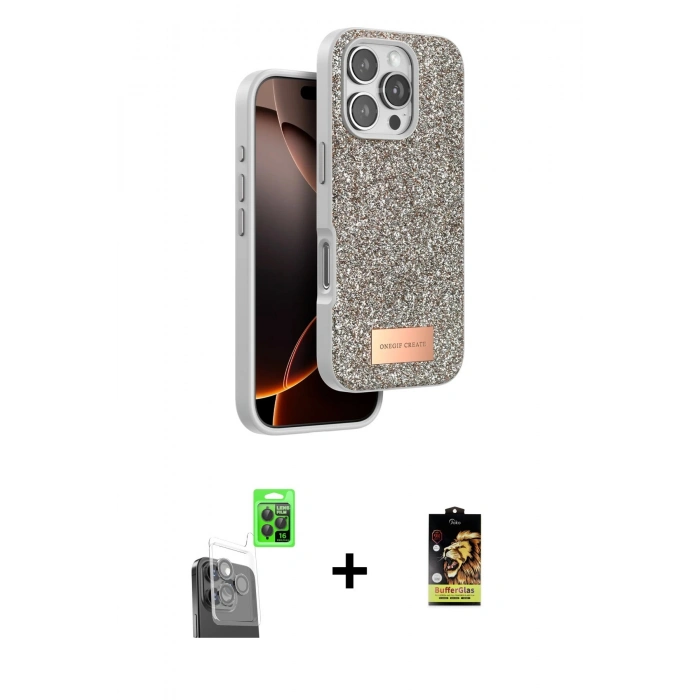 MARSİLYAN™- iPhone 16 Pro Max Kılıf Vadi Klasik Serisi - Siyah Buffer Cam Ekran Koruyucu + Raze Metal Kamera Lens - SH