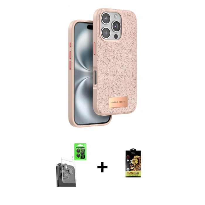 MARSİLYAN™- iPhone 16 Pro Max Kılıf Vadi Klasik Serisi - Siyah Buffer Cam Ekran Koruyucu + Raze Metal Kamera Lens - SH