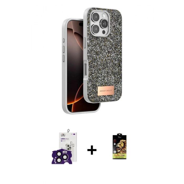 MARSİLYAN™- iPhone 16 Pro Max Kılıf Vadi Klasik Serisi - Siyah Buffer Cam Ekran Koruyucu + Siyah Bilvis Titan Kamera Lens