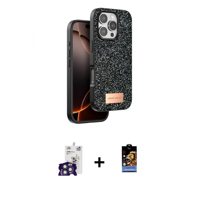 MARSİLYAN™- iPhone 16 Pro Max Kılıf Vadi Klasik Serisi - Siyah Buffer Hayalet Cam Ekran Koruyucu + Bilvis Titan Kamera Lens - TMGI
