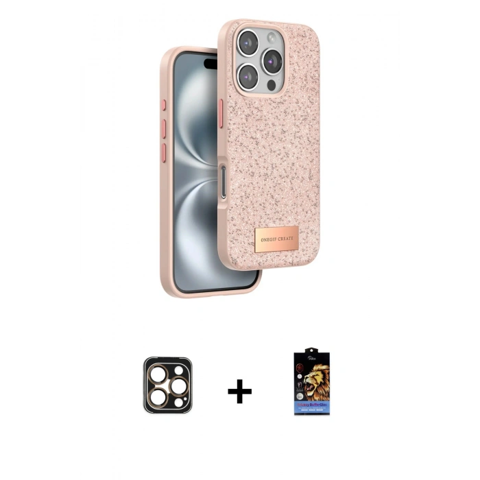 MARSİLYAN™- iPhone 16 Pro Max Kılıf Vadi Klasik Serisi - Siyah Buffer Hayalet Cam Ekran Koruyucu + Gold PVD Metal Kamera Lens