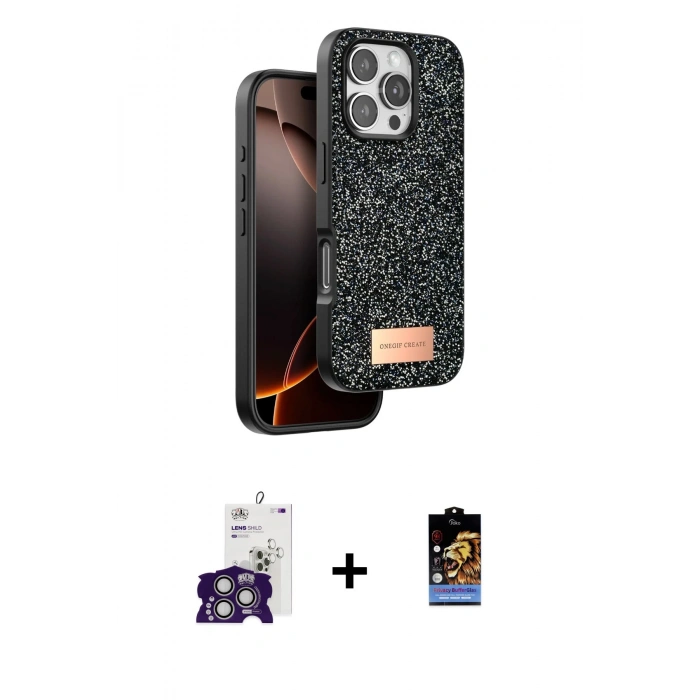 MARSİLYAN™- iPhone 16 Pro Max Kılıf Vadi Klasik Serisi - Siyah Buffer Hayalet Cam Ekran Koruyucu + Bilvis Titan Kamera Lens - GS