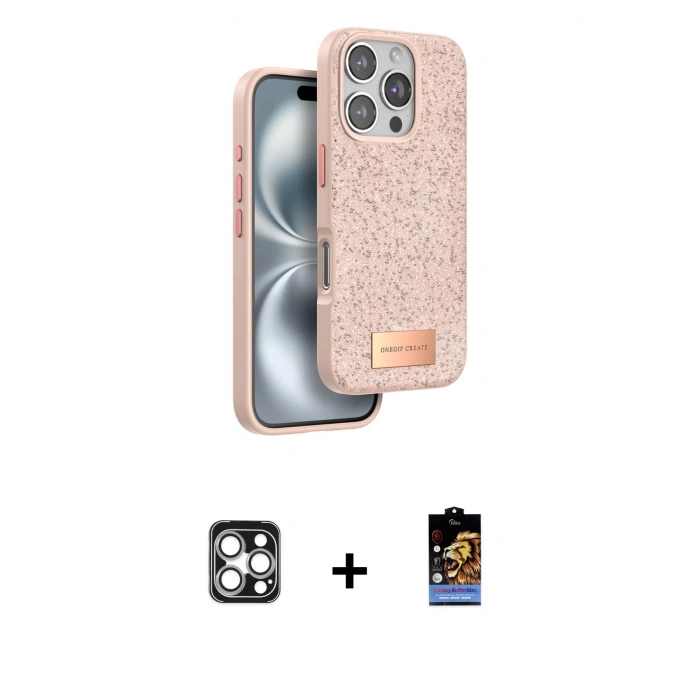 MARSİLYAN™- iPhone 16 Pro Max Kılıf Vadi Klasik Serisi - Siyah Buffer Hayalet Cam Ekran Koruyucu + PVD Metal Kamera Lens - GS
