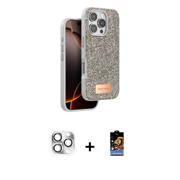 MARSİLYAN™- iPhone 16 Pro Max Kılıf Vadi Klasik Serisi - Siyah Buffer Hayalet Cam Ekran Koruyucu + Gümüş Pers Alüminyum Kamera Lens