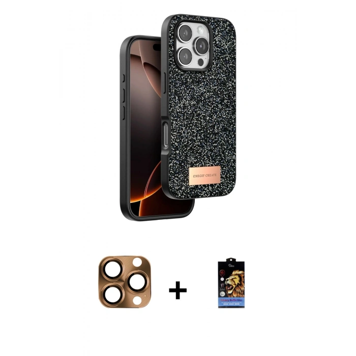MARSİLYAN™- iPhone 16 Pro Max Kılıf Vadi Klasik Serisi - Siyah Buffer Hayalet Cam Ekran Koruyucu + Pers Alüminyum Kamera Lens - CLTM