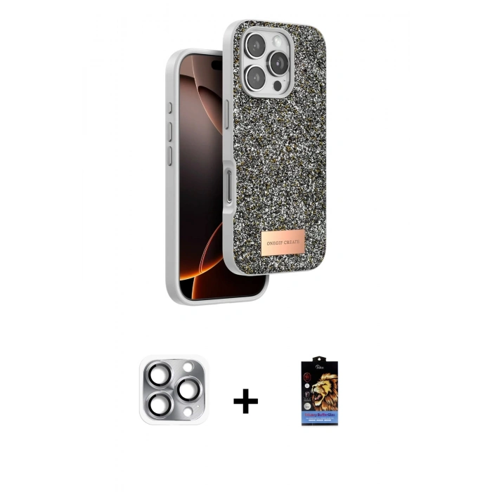 MARSİLYAN™- iPhone 16 Pro Max Kılıf Vadi Klasik Serisi - Siyah Buffer Hayalet Cam Ekran Koruyucu + Pers Alüminyum Kamera Lens - GI