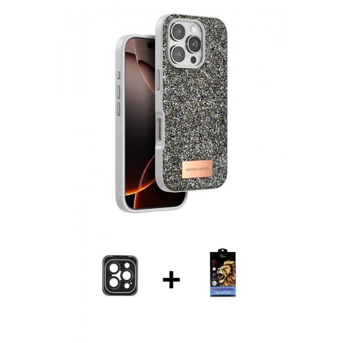 MARSİLYAN™- iPhone 16 Pro Max Kılıf Vadi Klasik Serisi - Siyah Buffer Hayalet Cam Ekran Koruyucu + PVD Metal Kamera Lens - SH