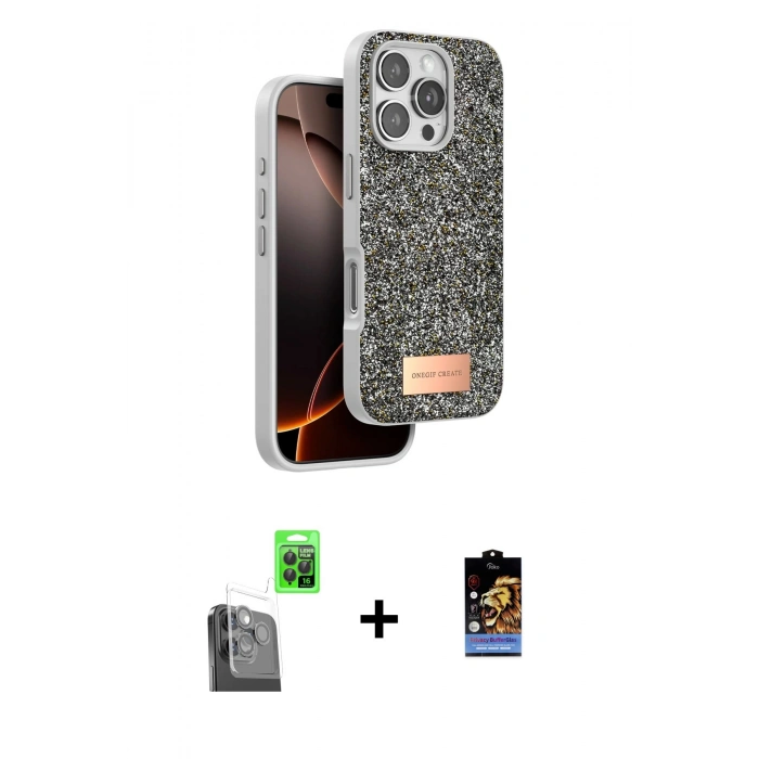 MARSİLYAN™- iPhone 16 Pro Max Kılıf Vadi Klasik Serisi - Siyah Buffer Hayalet Cam Ekran Koruyucu + Raze Metal Kamera Lens - SH