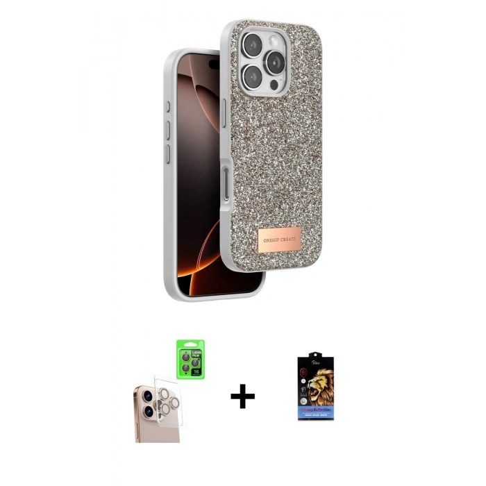 MARSİLYAN™- iPhone 16 Pro Max Kılıf Vadi Klasik Serisi - Siyah Buffer Hayalet Cam Ekran Koruyucu + Raze Metal Kamera Lens - NLGY